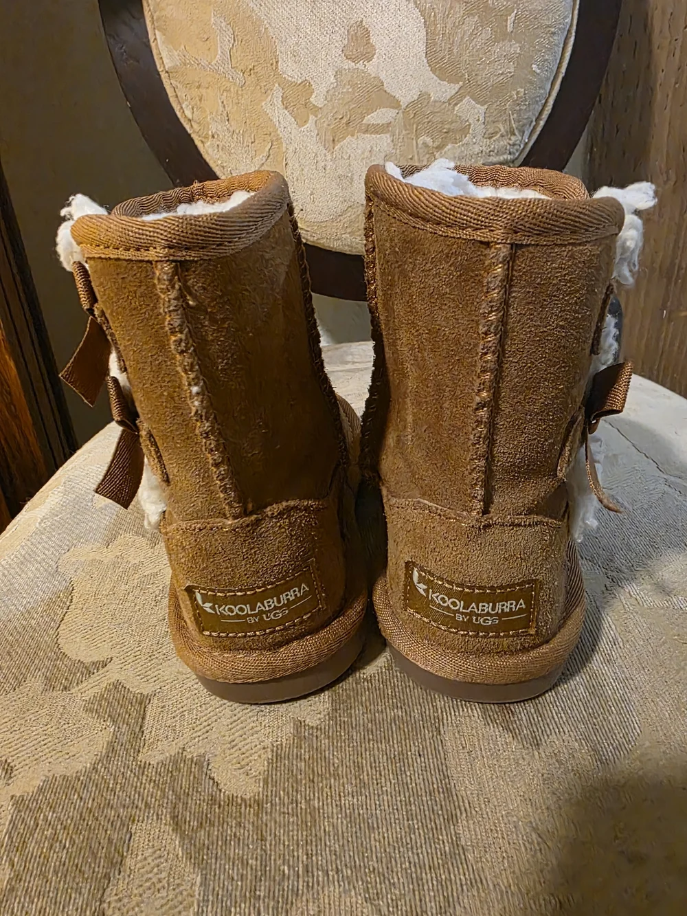 Koolaburra Brown Shearling-Trim Kids Boots with Side Bows